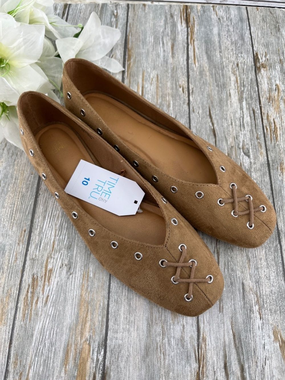 Women’s Faux Suede Corset Ballet Flats Shoes Size 10